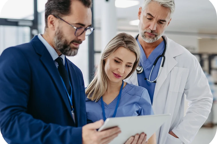 image of sales rep with healthcare providers